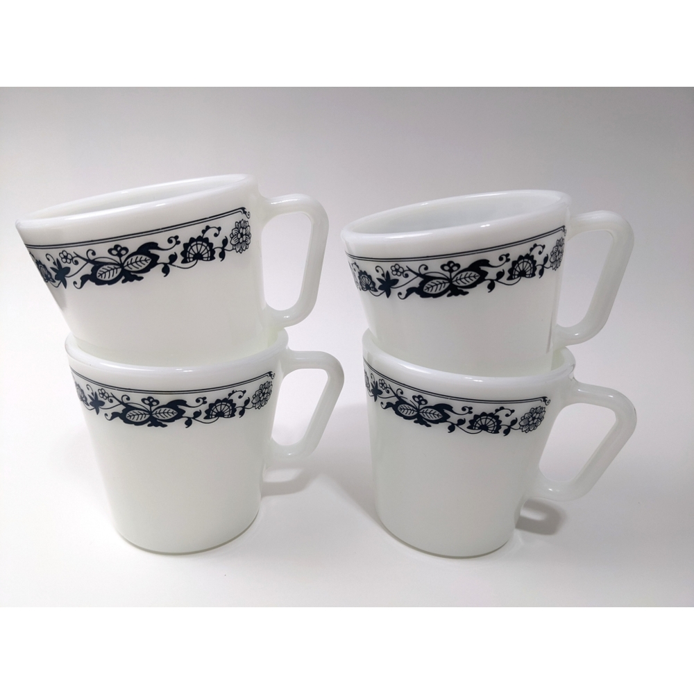 4 Vintage Pyrex White Milk Glass Coffee Mugs Cups 300 ML